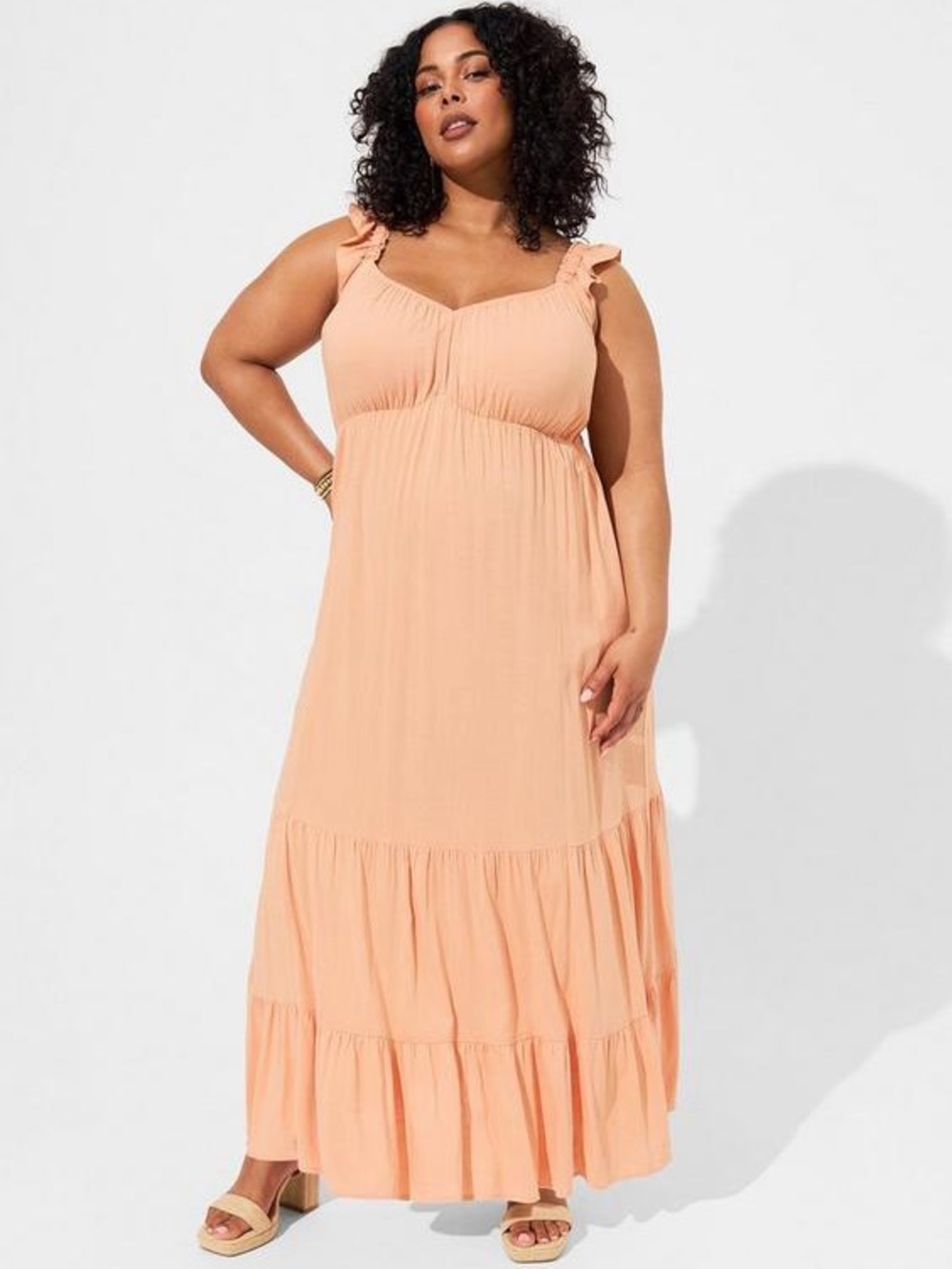 Torrid Maxi Rayon Slub Ruffle Strap Tiered Dress